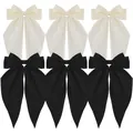 Set of 6 oversized satin bow hair clips in elegant cream white and classic black finishes - Black And White Combination Style (Set 9)