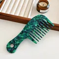 Retro Haarkamm aus Acetat mit grünem Blumenmuster und breiten Zähnen - Cyan