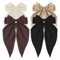 Set of four large oversized satin bow hair clips in white, beige, brown, and black colors - French Four Colors Style (Set 10)