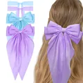 Oversized satin hair bow set in light purple and sky blue with long tail ribbons - Purple And Blue Combination Style (Set 15)