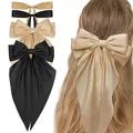 Oversized satin hair bow clip in elegant black and champagne gold with long ribbons - Black And Gold Combination Style (Set 16)