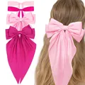 Oversized satin bow hair clips set in various shades of elegant pink for women - Pink Tone Combination Style (Set 18)