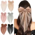 Oversized satin hair clips set featuring elegant polka dot embroidery in six soft colors - Polka Dot Embroidery Six Colors Style (Set 20)