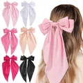 Oversized satin bow hair clips in pink, white, champagne, and black silk fabric - Satin Six Colors Combination Style (Set 25)