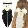 Oversized satin bow hair clip set in black and creamy white for elegant women's styling - Black And White Multi Styles Combination (Set 26)