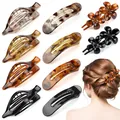 Matte geometrische haarklemmen set in amber en schildpadmotief voor dames - Grote Set Getextureerde Haarklemmen (D)