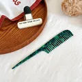 Detail of green marble texture antistatic acetate pointed tail comb for hair styling - Dark Green