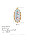 18K gold plated stainless steel oval pendant with UV printed pink flower design - Pink Flower (C9649) / Gold
