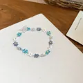 Sweet handmade beaded daisy flower bracelet with blue and white crystals for girls - Summer Daisy Style (38#) / White-Blue