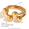 Anello aperto a doppio strato in acciaio inossidabile placcato oro 18K con sfere lucide - Stile Perla Aperta a Doppio Strato / Oro 18K