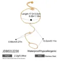 Gold stainless steel zircon finger bracelet with detailed measurement info labels - Minimalist Micro-Pave Zirconia Style (JDB0212230)