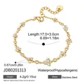 Pulsera de trébol en acero inoxidable dorado con circonitas, longitud 17 más 3 cm - 花朵手链(JDB0201313) / 17+3cm / Dorado