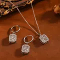Elegante roestvrijstalen ketting en oorbellen set met ster-zirkonia hangers - Zon Vierkante Set (T073) / Zilver