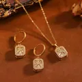 Elegante vergulde sieradenset met rechthoekige hangers voor echte modebewuste dames. - Zon Vierkante Set (T073) / Goud