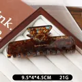 Rectangle tortoise shell acetate hair claw clip with brown leopard pattern 9.5cm - Blue Brown