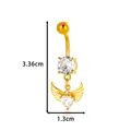 Gold-plated heart navel ring with angel wings and clear cubic zirconia stones 1.3x3.36cm - Angel Wing Heart Style (2654-1) / Gold