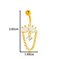 Gold-plated belly button ring with zircon crown and chain pendant, size 3.83x1.49cm - Crown Chain Style (2654-2) / Gold