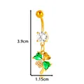 Gold-plated butterfly heart belly piercing with green heart zircons, length 3.9cm - Green Zirconia Four-Leaf Clover Style (2654-4) / Gold