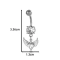 Silver angel wings heart belly button ring with cubic zirconia stones 3.36cm long - Angel Wing Heart Style (2654-1) / Silver