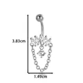 Elegant silver-toned navel piercing ring with marquise stones and chain tassel pendant - Crown Chain Style (2654-2) / Silver