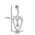 Elegant silver-colored zircon navel ring with crown pendant and chain detail, 3.75cm length - Butterfly Chain Tassel Style (2654-3) / Silver