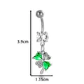 Professional stainless steel navel piercing with green clover and heart pendant - Green Zirconia Four-Leaf Clover Style (2654-4) / Silver