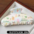 White Christmas hair claw clip with snowman pattern and Merry Christmas text - Gingham Bear