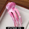 Roze en witte marmeren textuur hars haarklem voor hoge paardenstaart stijl, 9x6cm - Roze