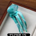 Haarklem met blauw marmerpatroon van acetaat, afmetingen 9x3,5x6 cm, chique stijl - Donkergroen