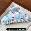 Light blue snowman and Christmas tree pattern large hair claw clip for women - Snowman