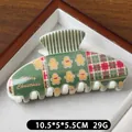 Green Christmas hair claw clip with gingerbread man print and festive red plaid - Teddy Bear