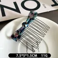 Blue and purple leopard print acetate bow hair comb with 10 silver metal teeth for styling - Blue and Purple