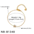 Detailed measurements of a gold flower bracelet with zircon stones and stainless steel chain. - 18K Gold / Transparent White Flower Style (NB-B1348)