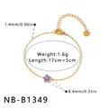 Detailed view of dainty gold stainless steel flower bracelet with purple zirconia - 18K Gold / Purple Flower Style (NB-B1349)