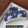 Blue Christmas claw clip with Santa Claus pattern and Merry Christmas text print - Blue Base Santa