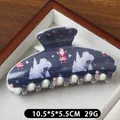 Christmas hair claw clip with Santa and pine tree patterns, 10.5cm large size - Blue Base Santa