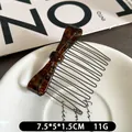 Leopard pattern acetate bow hair comb with 12 vintage metal teeth for styling hair - Blue Brown
