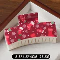 Red Christmas hair claw clip with snowflake and stocking prints, size 8.5cm - Red and White Enamel Christmas Sock