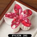 Pince à cheveux fleur rouge de Noël avec motifs festifs de sapins et de flocons de neige - Chaussette de Noël Émaillée Rouge Blanc