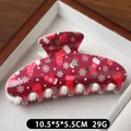 Deep red Christmas shark hair claw clip with snowflake and stocking patterns - Red and White Enamel Christmas Sock