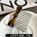 Leopard print acetate bow hair comb with tortoiseshell finish and non-slip metal base - Dark Tortoiseshell