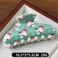Dark green large Christmas hair claw clip with festive snowman and Santa patterns - Green Base Snowman