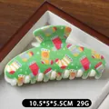 Green 10.5cm large hair claw clip with colorful Christmas socks pattern for women - Green Base Stockings