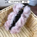 Plush pink faux fur banana hair clip for women featuring a cozy autumn winter style - Light Pink Leopard