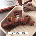 Large dog shark hair clip with red grey plaid fabric and plush puppy decoration - Navy Blue and Red