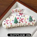 Large 10.5cm Christmas claw clip with festive Santa and tree patterns in white resin - White Base Santa and Gift