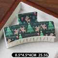 Green Christmas hair claw clip with Santa and reindeer prints in 8.5cm size - Deer
