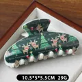 Green Christmas reindeer tree pattern hair claw clip in 10.5cm festive variant - Deer