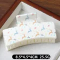 Christmas reindeer pattern rectangular hair claw clip in beige finish, size 8.5x4.5cm - Blue Brown Deer