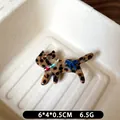 Tortoiseshell leopard cat hair clip with colorful crystals and blue bow 6x4cm - Leopard Print Side Clip